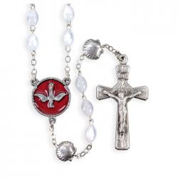  WHITE OVAL PEARLIZED BEADED RCIA ROSARY 
